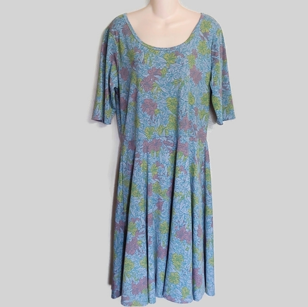 LuLaRoe Gray Blue Floral Nicole Dress Size Womens 3XL 26-28 NEW